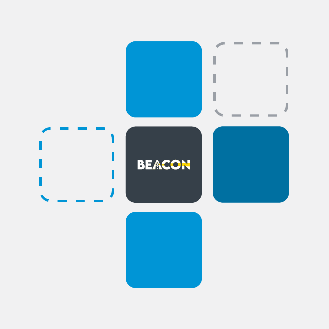 Illustration of blue building blocks fitting together around a central Beacon block